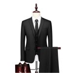 Costume homme uni 3 pi�ces grande taille en slim fit grande v�tements masculin xh539a noir