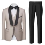 Costume homme - wxb229 - slim fit - beige - fête soirée mariage business Costume homme - wxb229 - slim fit - beige - fête soirée mariage business