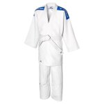 Costume judogi - mizuno - kodomo plus - adulte - manches longues - 100% coton - blanc / bleu