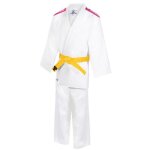 Costume judogi - mizuno - kodomo plus - adulte - manches longues - 100% coton - blanc / rose