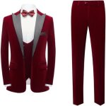 Costume mariage homme slim fit 3 pices velours ctel vetement elegant crmonie couleur unie - bordeaux ...