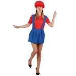 Costume plombier rouge et bleu pour femme - ptit clown - taille l - xl - jupe t - shirt et casquette ...