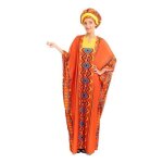 Costume tunique africaine femme - partilandia - multicolore - orange - inclus turban