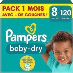 Couches pampers baby - dry taille 8 (17 + kg) 120 couches bb pack 1 mois double - barrire anti - fuites ...