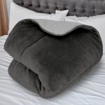 Couette doubl�e polaire microfibre 240x260 cm bicolore gris et anthracite par soleil docre