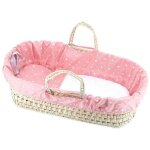 Grand couffin poupee 36 a 50 cm avec oreiller et couverture - corail motifs etoiles palme tresse - set ...