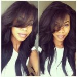 Couleur noir longueur rsistant  la chaleur perruques naturelles droites synthtiques perruque femme ...