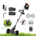 Coupe bordure sans fil avec 2 batteries roue de guidage amovible d�broussailleuse �lectrique sans fil ...