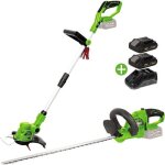 Pack 2 outils 20v coupe bordure + taille haies + 2 batteries lithium 2. 0ah + jeu de 20 lames + chargeur ...