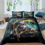 Couple de loup dans la for�t parure de lit 3 pieces 1 housse de couette 220 * 240cm et 2 taies doreillers ...