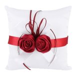 Coussin de bague de mariage - shipenophy - blanc - rose artificielle - ruban d�coratif - romantique
