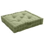 Coussin de sol uni en pur coton vert olive 50x50x10 cm