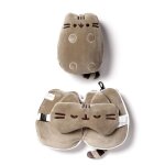Oreiller de voyage - puckator - pusheen - peluch 2 - en - 1 - masque yeux - beige