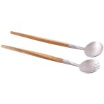 Couverts  salade - point virgule - manche en bois dacacia - embout inox - 28. 5cm
