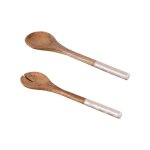 Couverts � salade - table passion - venus - 28 cm - bois de manguier - blanc nacr�