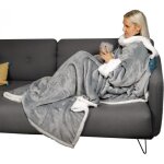 Couverture polaire plaid int�gral avec manches et poche - 140 x 210 cm - sherpa et flanelle - adulte ...