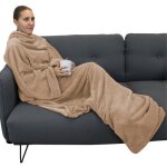 Couverture polaire plaid intgral avec manches et poche - adulte 210 x 140 cm - beige - vivezen