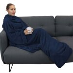 Couverture polaire plaid int�gral avec manches et poche - adulte 210 x 140 cm - bleu - vivezen