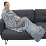 Couverture polaire plaid intgral avec manches et poche - adulte 210 x 140 cm - gris - vivezen