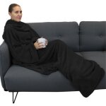 Couverture polaire plaid int�gral avec manches et poche - adulte 210 x 140 cm - noir - vivezen