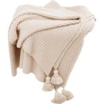 Couvre - lit couverture en tricot avec pompons couverture décorative légère et chaude couverture de beige ... Couvre - lit couverture en tricot avec pompons couverture décorative légère et chaude couverture de beige ...