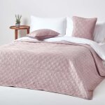 Couvre lit en velours matelass� vieux rose � motif cercles entrelac�s 200 x 200 cm