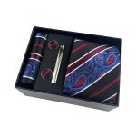 Cravate homme - insfity - coffret cadeau 4 pcs - bleu - rayure carreau - polyester