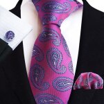 Cravate homme paisley tiss�e jacquard mouchoirs de poche boutons de manchette 3 pi�ces - violet