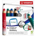 Etui carton de 4 crayons marqueur stabilomarkdry + 1 taille - crayon + 1 chiffonnette