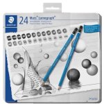Crayon - staedtler - mars lumograph - �tui m�tallique de 24 - mine 20 mm - hexagonal bleu
