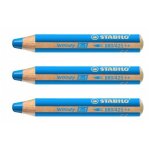 Crayon - stabilo - woody 3 en 1 - lot de 3 - extra large - bleu cobalt moyen - aquarellable