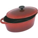 Crealys grand chef cocotte ovale en fonte dacier �maill�e - l 28 cm - 4 l - rouge - tous feux dont induction ...