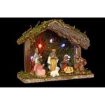 Crche de nol lumineuse - feeric light & christmas - 5 led - 7 santons - rsine - bois