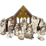 Crèche de noël - ose - complète avec 11 santons - effet bois blanc et doré - dimensions variées Crèche de noël - ose - complète avec 11 santons - effet bois blanc et doré - dimensions variées