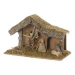 Crche de nol - feeric light & christmas - h 24 cm - bois - corce - mousse