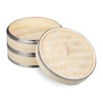 Relaxdays cuiseur vapeur bambou 2 niveaux anneaux en mtal panier asiatique riz dimsum lgumes  24 cm ...