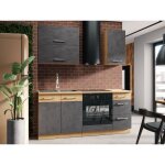 Cuisine complte rock l180 cm - 5 lments + meuble four - mlamin dcor chne lancelot et gris matera ...