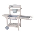 Cuisine enfant bbq sur roulettes - roba - bois massif - gris clair - bac amovible
