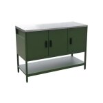 Cuisine dext�rieure en acier vert 3 portes. 1 �tag�re l120cm
