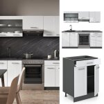 Cuisine r - line 200 cm sans plan de travail blanc brillant / anthracite vicco