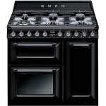 Cuisinire smeg tr93bl - 90 cm - noire - 6 foyers gaz - 2 fours multifonction + gril