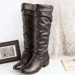 Cuissardes en cuir pu pour femmes - marron - talon plat - hauteur de la tige haute