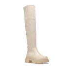 Cuissardes femme beige la modeuse  semelle chunky en simili et maille ctele avec fermeture zippe