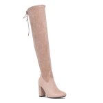 Cuissardes en sudine  talon carr et bout rond. pour femme - bottes cuissardes - la modeuse