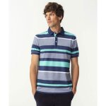 Damart - polo maille piqu�e ray� - marine turquoise