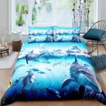 Dauphins mer bleus ours polaire neige parure de lit 3 pieces 1 housse de couette 220 * 240cm et 2 taies ...