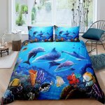 Dauphins mignons sous la mer parure de lit 3 pieces 1 housse de couette 200 * 200cm et 2 taies doreillers ...