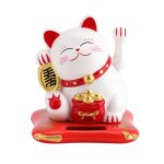 Dba chat porte bonheur maneki neko energie solaire blanc et rouge da007
