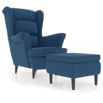 Dbaiyi - ddis fauteuil  oreilles avec tabouret bleu velours da007