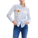 D�bardeur femme bleu clair coton - desigual - gr76767 - bouton - impression - �t�